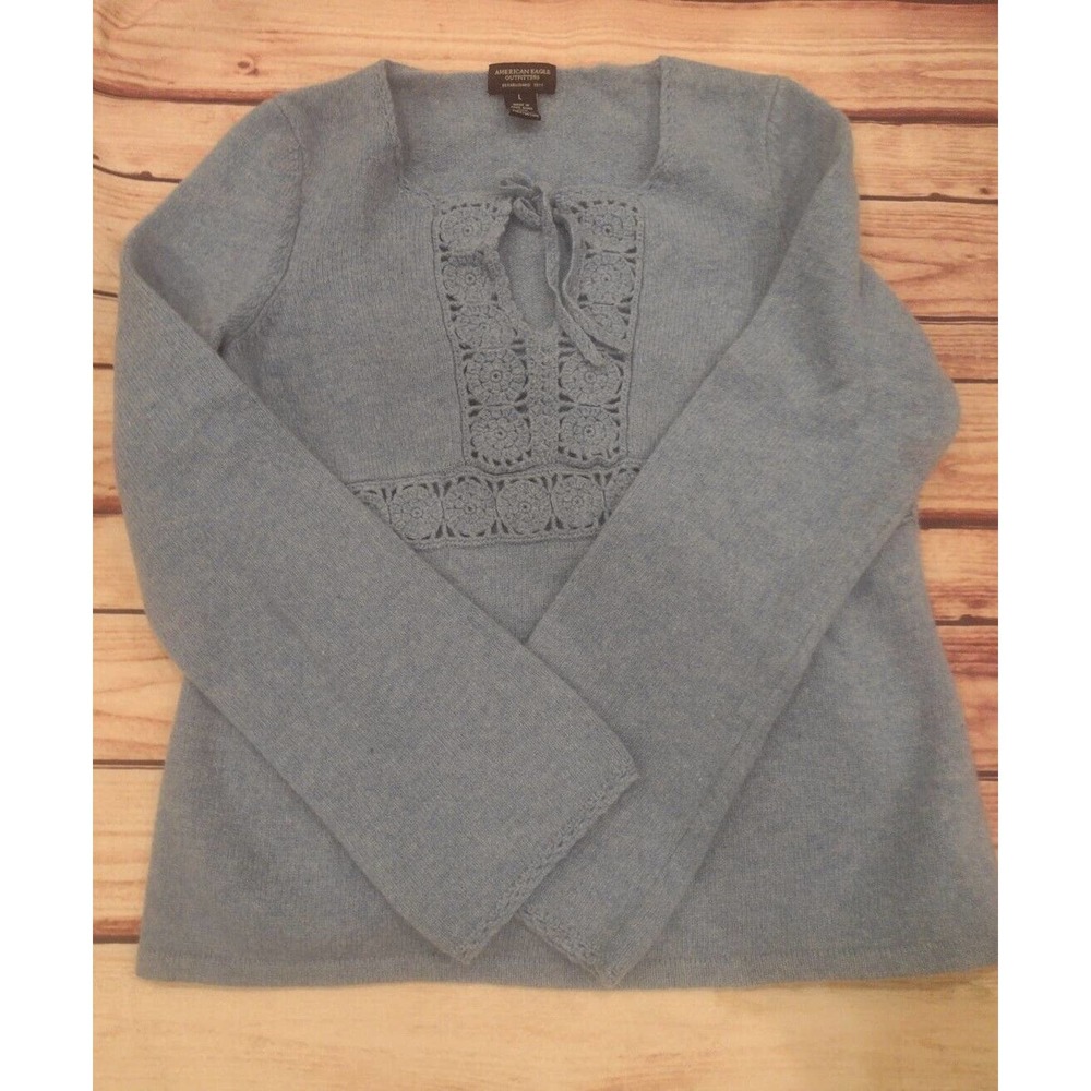 Vintage American Eagle Women's Wool Sweater Size Large Heathered Blue 90s Y2K
